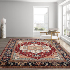 8' 10''x12'  Rust Navy Cream Color Hand Knotted Persian 100% Wool Traditional Oriental Rug