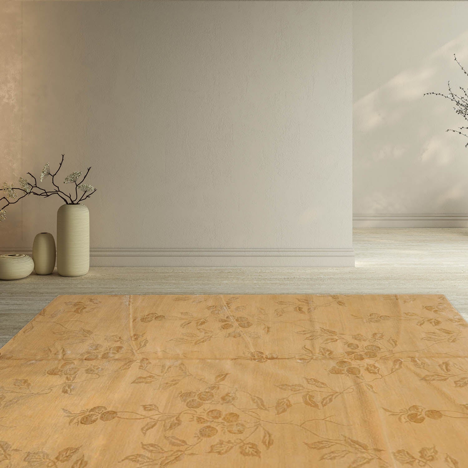 6' x8' 11'' Tone on Tone Caramel Color Hand Knotted Tibetan Wool and Silk Traditional Oriental Rug