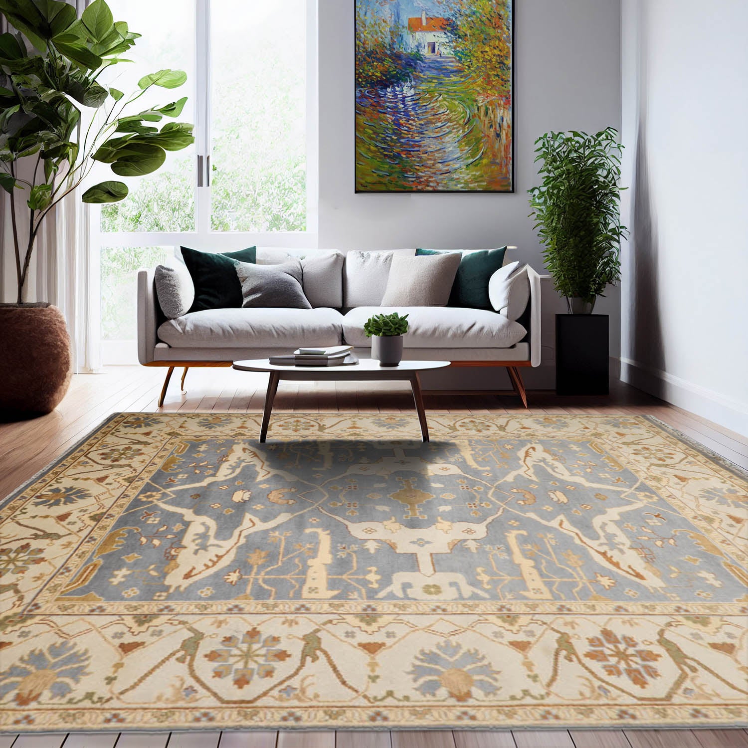 9' 1''x11' 10'' Blue Beige Brown Color Hand Knotted Persian 100% Wool Traditional Oriental Rug