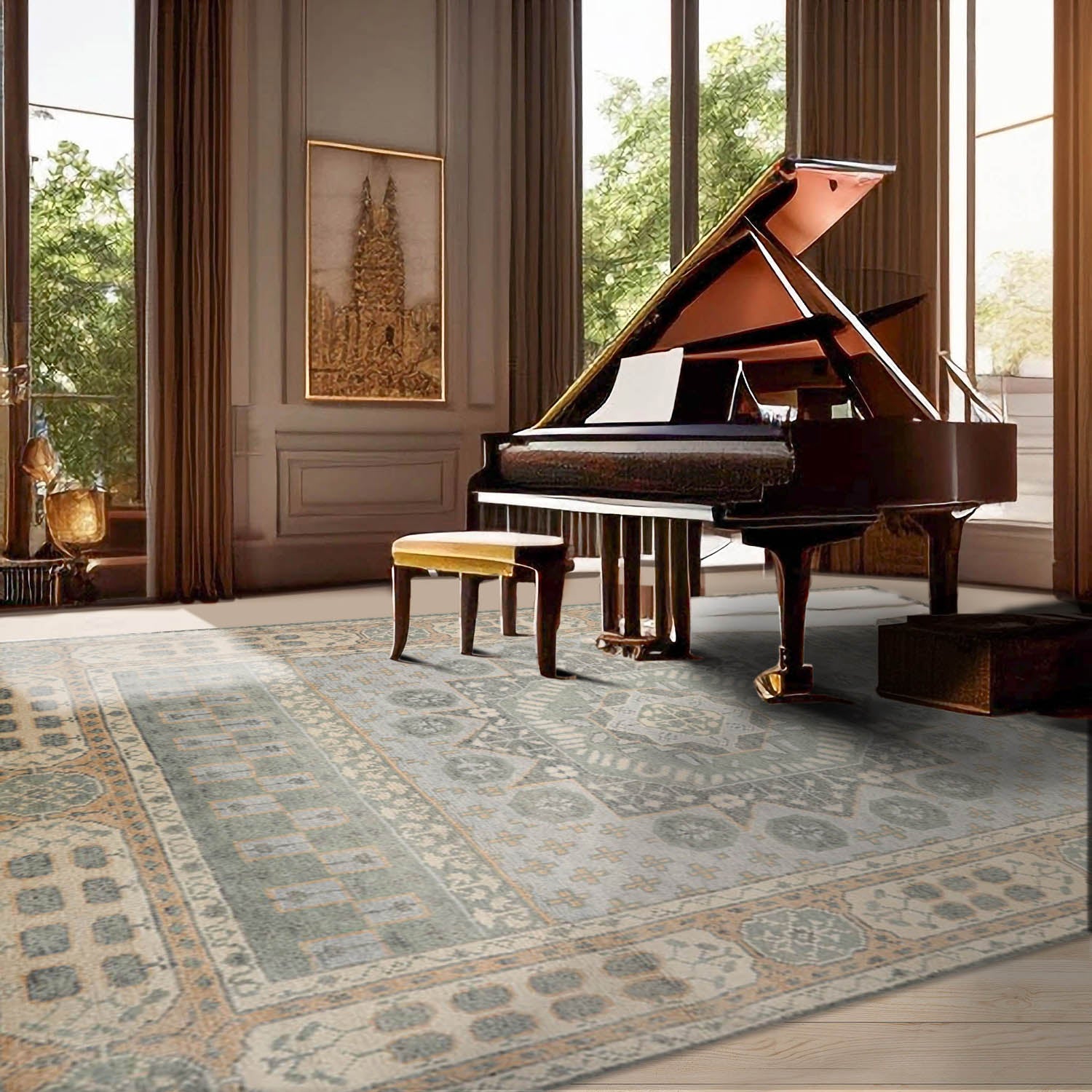 7' 10''x10' 4'' Gray Celadon Beige Color Hand Knotted Persian 100% Wool Traditional Oriental Rug