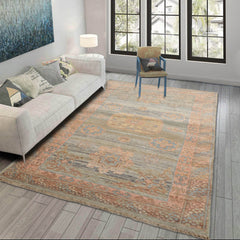 3x5 Sea Foam, Blush, Blue Color Hand Knotted All-Over 100% Wool Traditional Oriental Rug