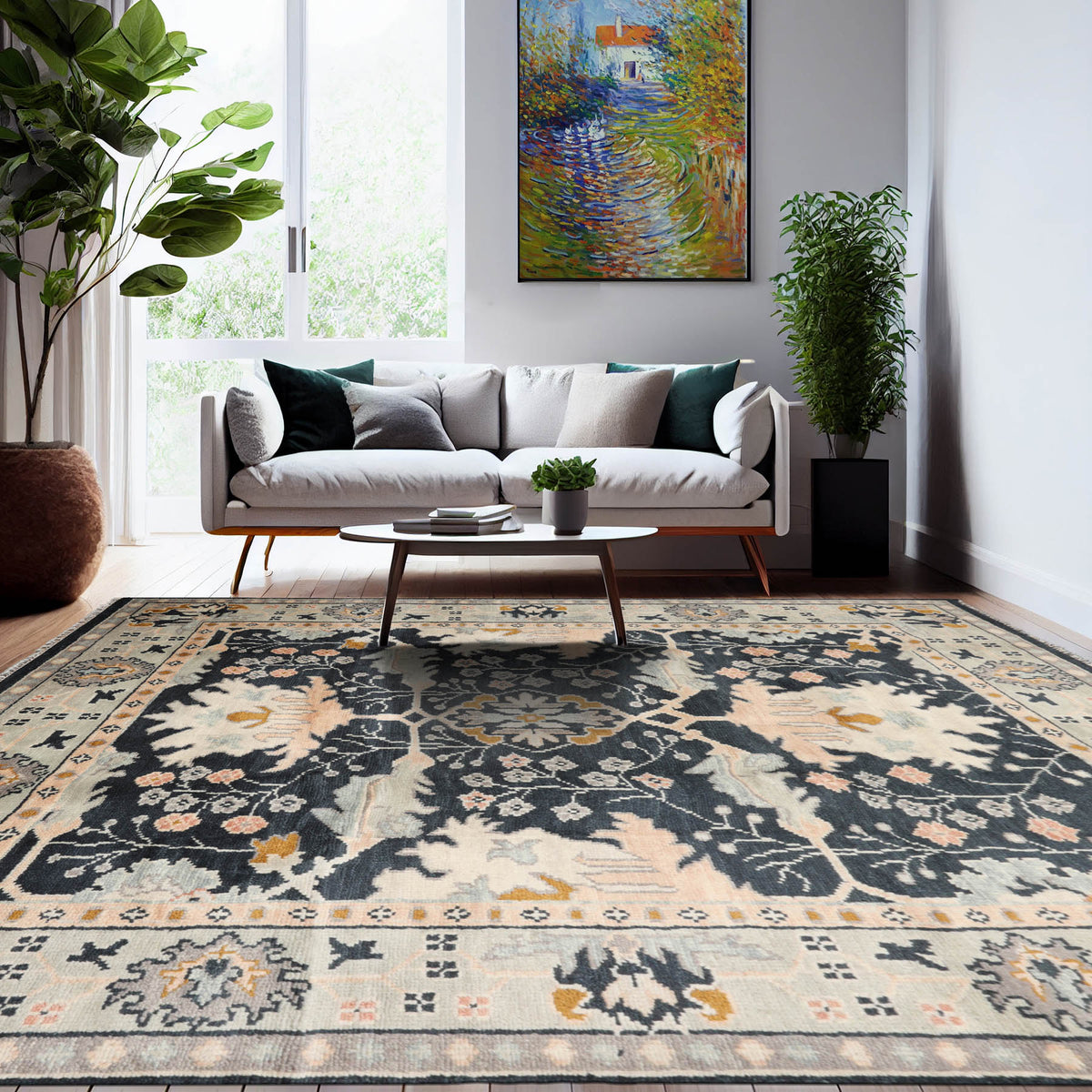 8' x10'  Blue Beige Pale Peach Color Hand Knotted All-Over 100% Wool Traditional Oriental Rug