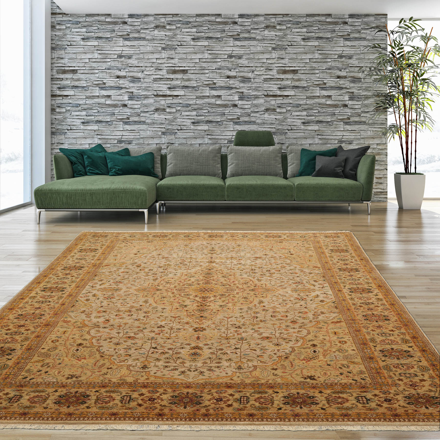 6x9 Dirty Beige, Gold, Rust Color Hand Knotted All-Over 100% Wool Traditional Oriental Rug