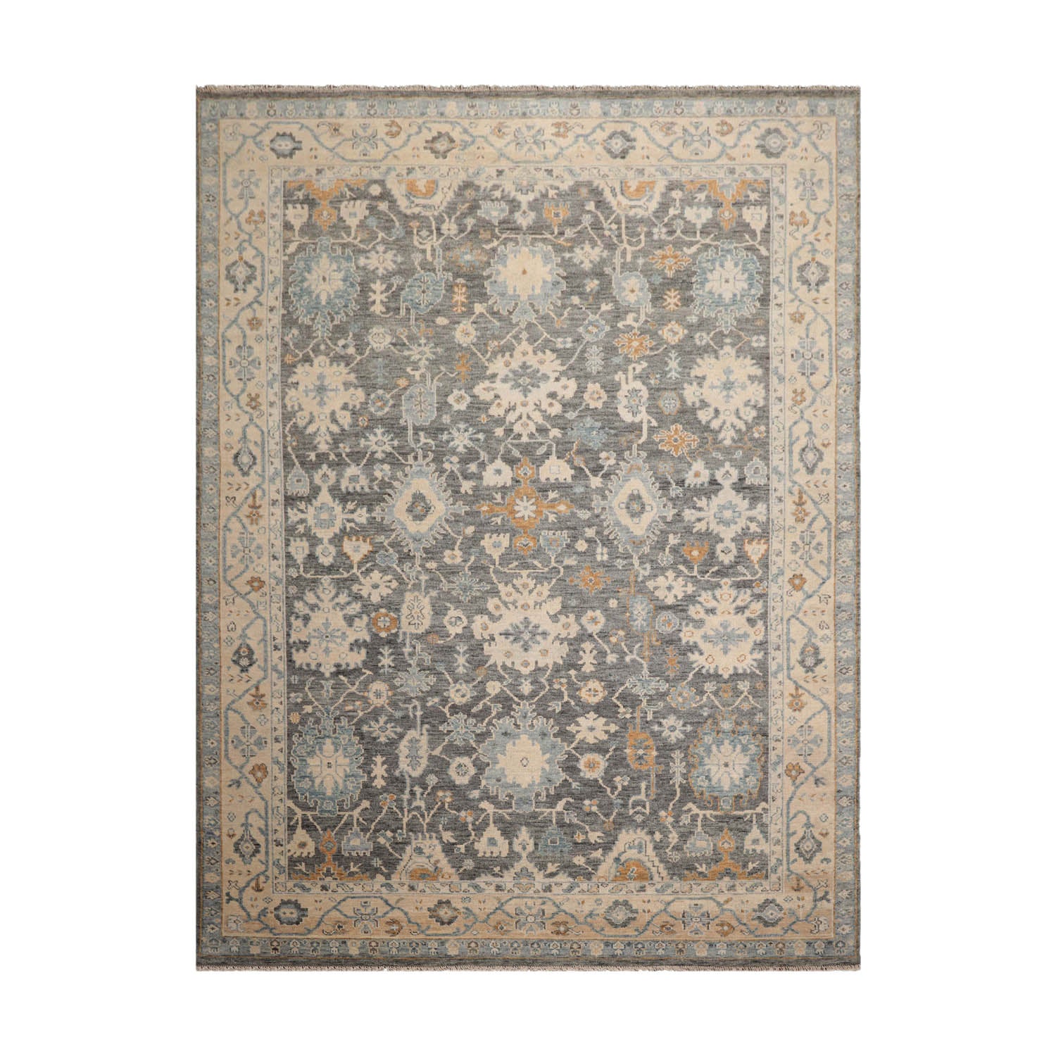 9' x11' 11'' Gray Beige Caramel Color Hand Knotted Oushak 100% Wool Traditional Oriental Rug