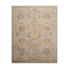 7' 10''x9' 10'' Taupe Peach Celadon Color Hand Knotted Oushak 100% Wool Traditional Oriental Rug