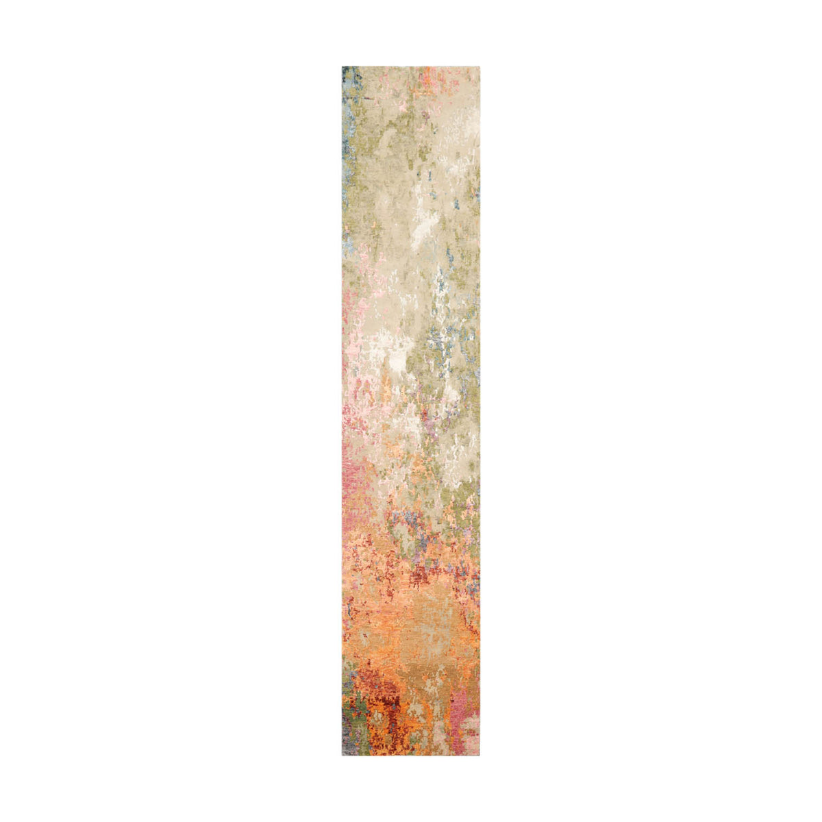 2' 5''x12'  Mint Peach Blush Color Hand Knotted Sherpa Wool and Silk Modern & Contemporary Oriental Rug