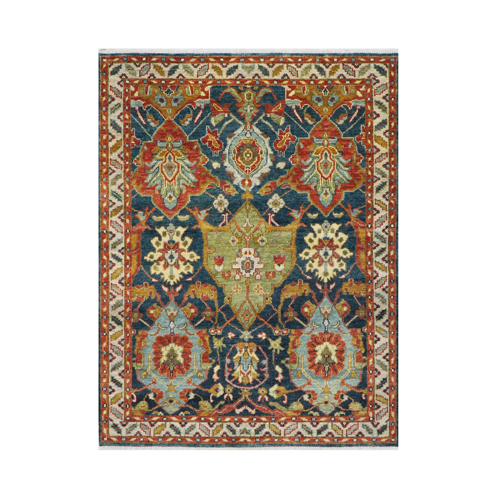 7' 10''x10' 3'' Navy Beige Blue Color Hand Knotted Turkish Oushak  100% Wool Transitional Oriental Rug