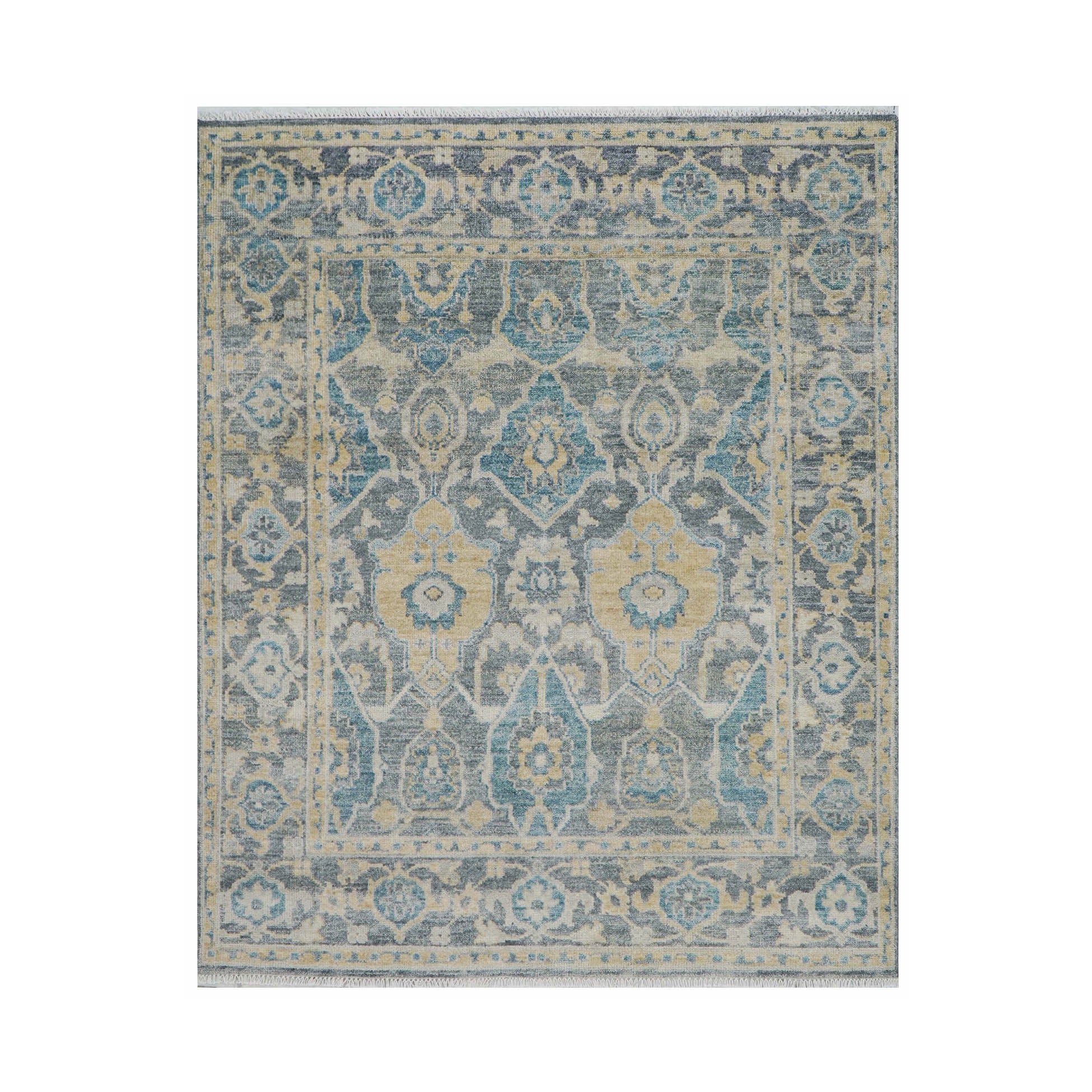 7' 11''x9' 9'' Beige Tan Gray Color Hand Knotted Turkish Oushak  100% Wool Transitional Oriental Rug
