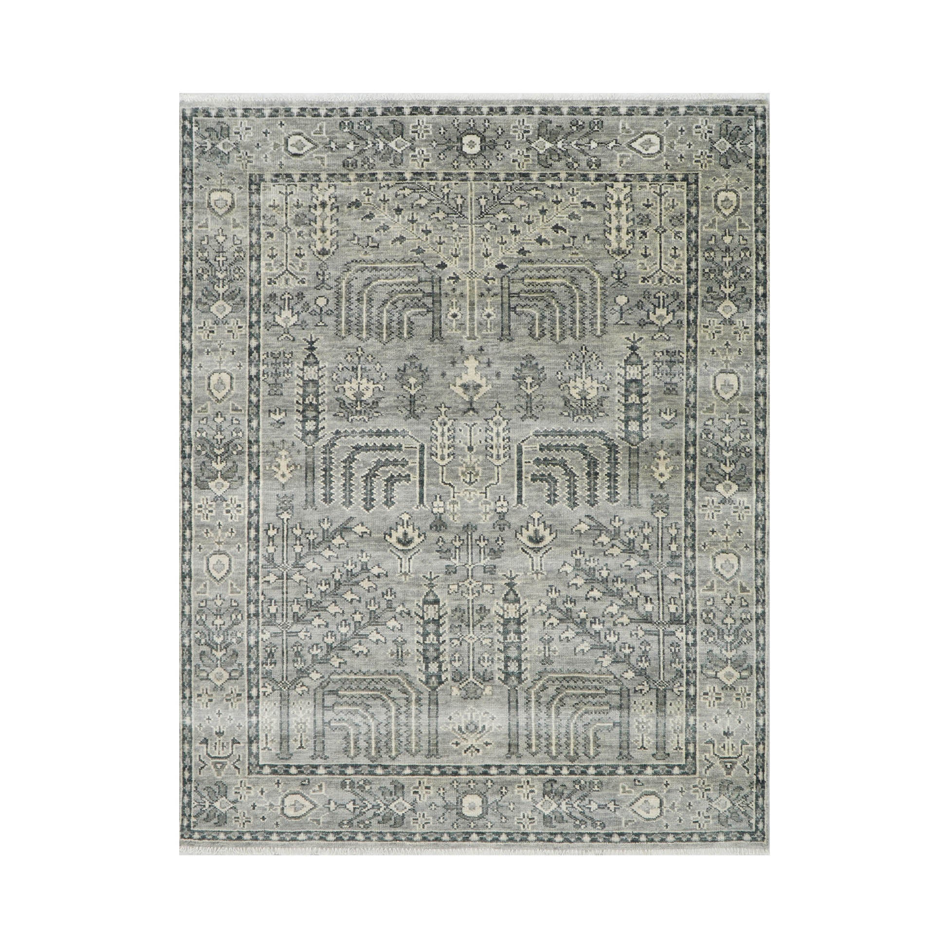 7' 11''x10'  Tone On Tone Gray Color Hand Knotted Turkish Oushak  100% Wool Traditional Oriental Rug
