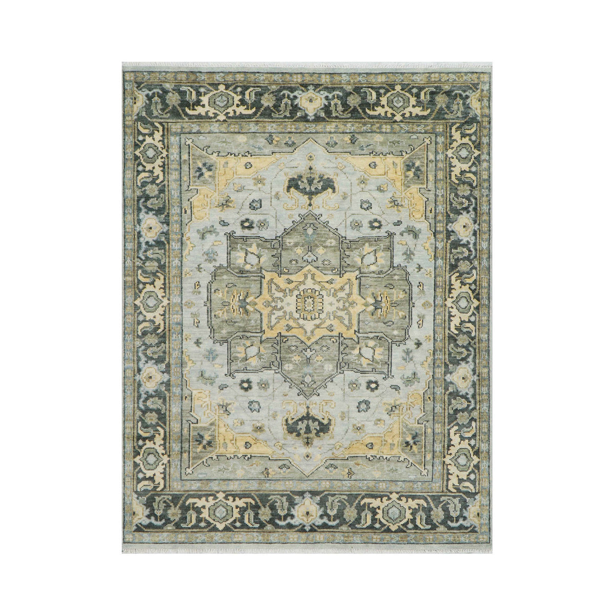 7' 11''x10' 4'' Gray Moss Light Gold Color Hand Knotted Turkish Oushak  100% Wool Transitional Oriental Rug