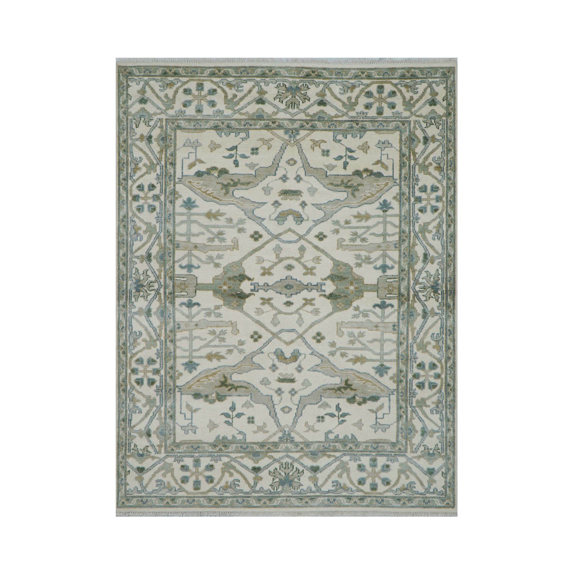 7' 9''x10' 3'' Ivory Gray Blue Color Hand Knotted Turkish Oushak  100% Wool Transitional Oriental Rug