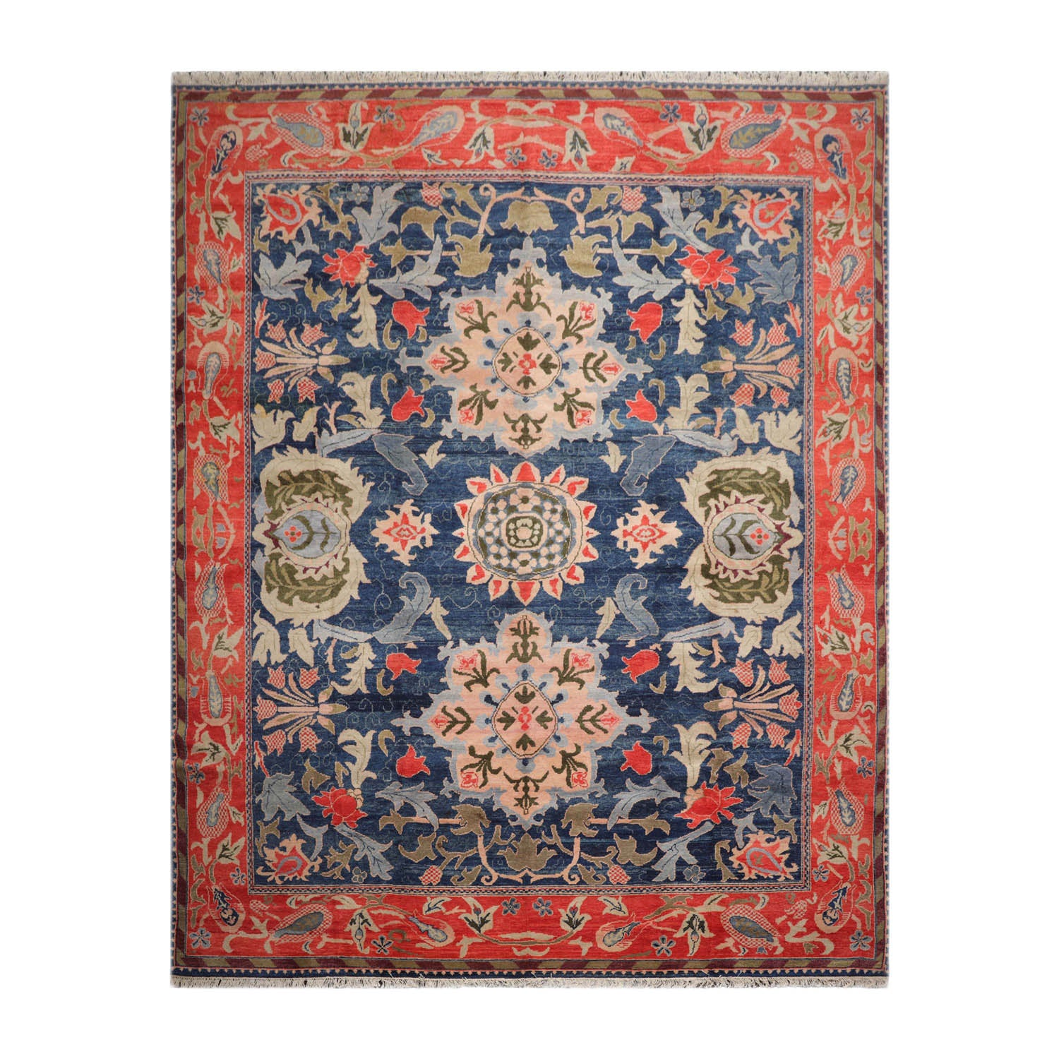 11' 7''x14' 9'' Navy Coral Beige Color Hand Knotted Persian 100% Wool Arts & Crafts Oriental Rug