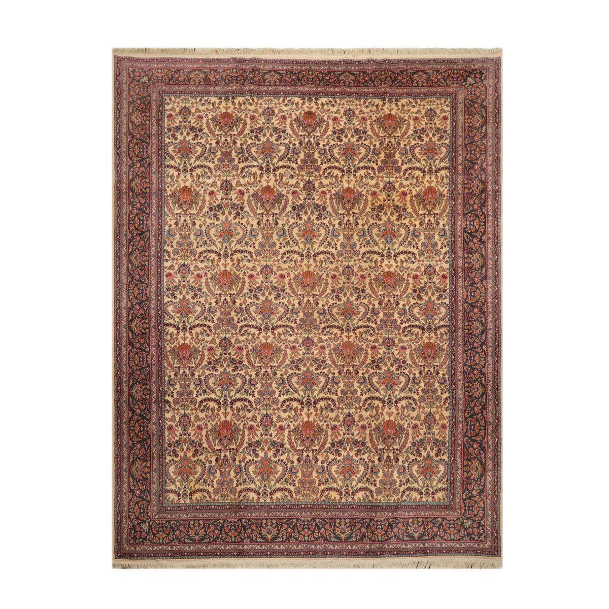 9' x12'  Warm Beige Charcoal Rust Color Hand Knotted Persian 100% Wool Traditional Oriental Rug