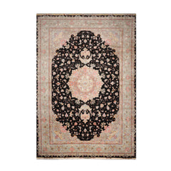 11' 6''x16' 10'' Black Aqua Blush Color Hand Knotted Persian Wool and Silk Traditional Oriental Rug