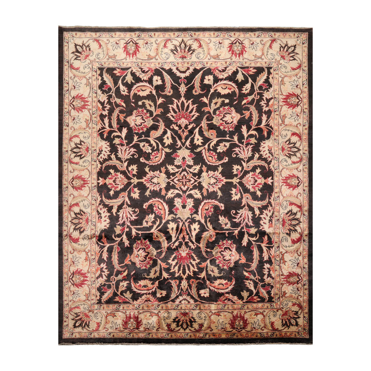 7' 10''x9' 11'' Charcoal Beige Rust Color Hand Knotted Persian 100% Wool Traditional Oriental Rug