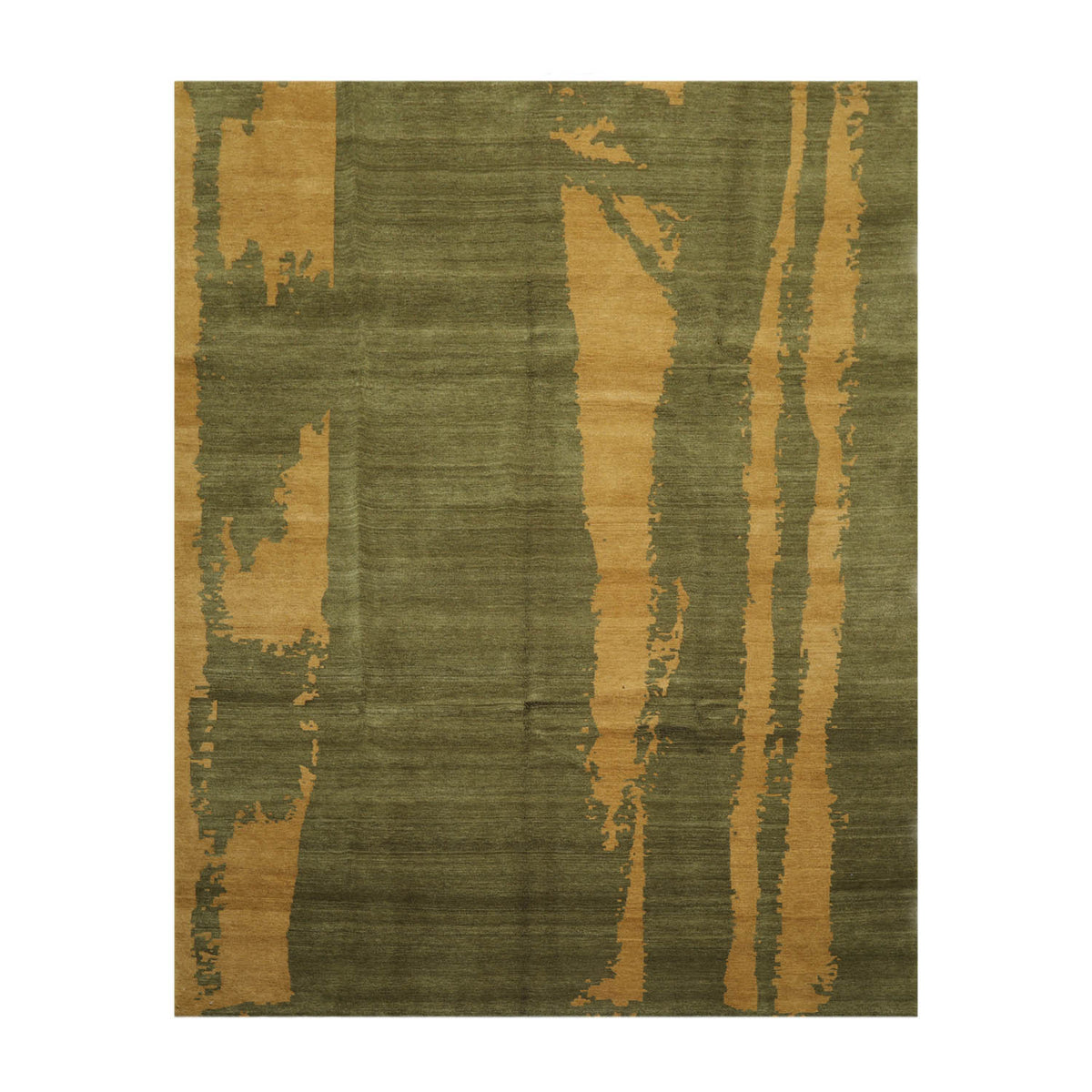 7' 8''x9' 9'' Green Muted Gold Color Hand Knotted Tibetan 100% Wool Modern & Contemporary Oriental Rug