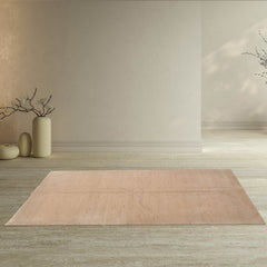 5' 1''x6' 11'' Beige Tan Color Hand Knotted Tibetan Wool and Silk Modern & Contemporary Oriental Rug