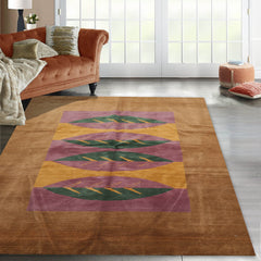 5' 2''x7'  Lavander Gold Brown Color Hand Knotted Tibetan 100% Wool Traditional Oriental Rug