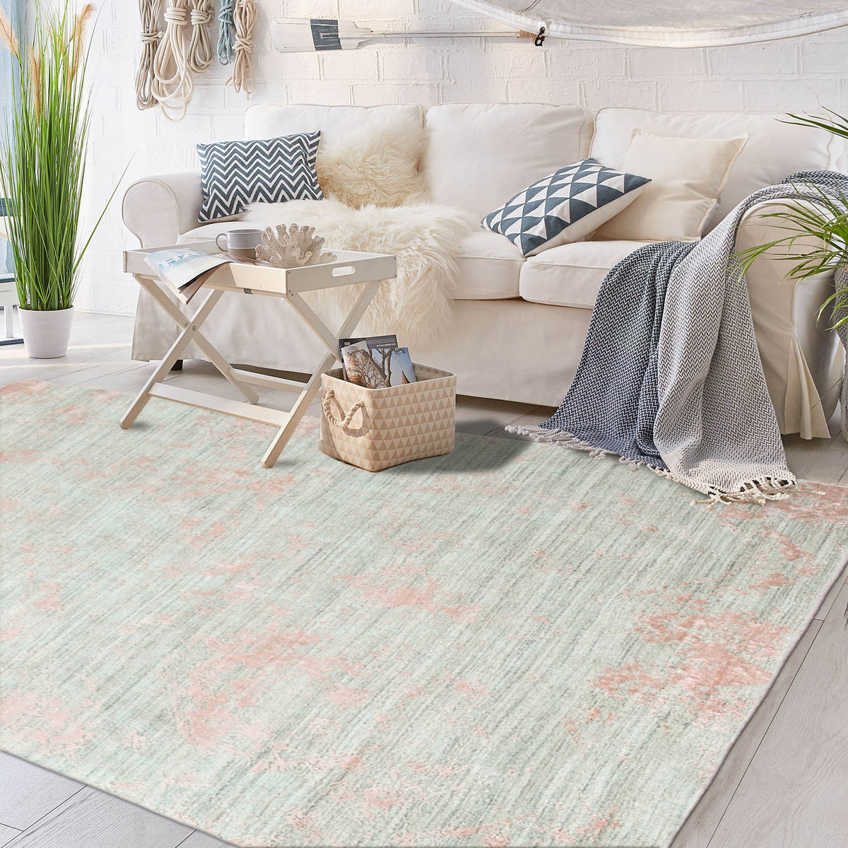 5' 8''x8' 9'' Gray Blush Color Hand Knotted  Wool/Bamboo Silk Transitional Oriental Area Rug