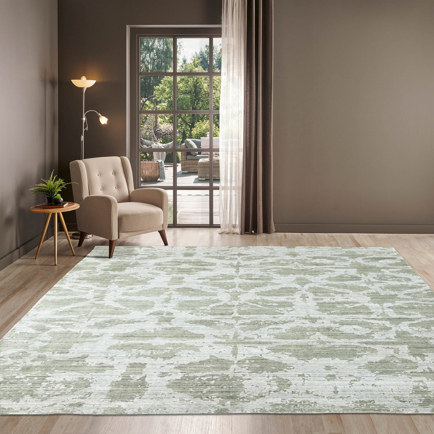 5' 2''x7' 6'' Tone On Tone Gray Color Hand Knotted  Wool/Bamboo Silk Transitional Oriental Area Rug