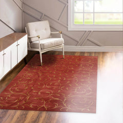 5' x7' 6'' Raspberry Gold Color Hand Knotted Tibetan Wool and Silk Transitional Oriental Rug