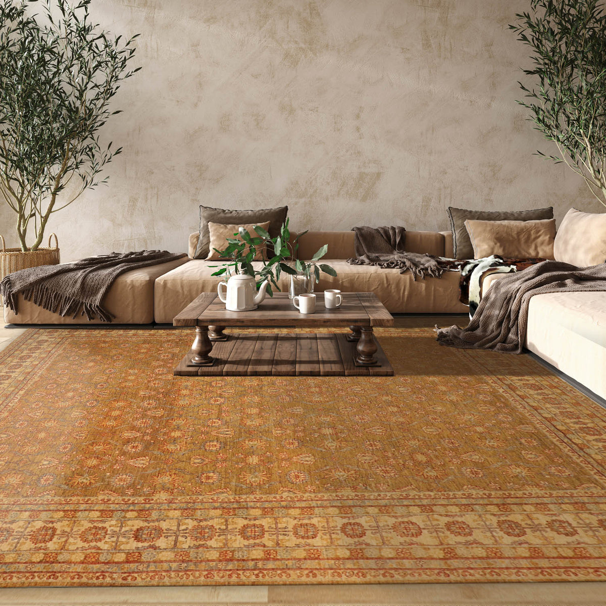 10' 1''x13' 1'' mossy gold Beige Rust Color Hand Knotted Persian 100% Wool Traditional Oriental Rug