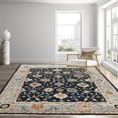 7' 1''x9' 9'' Charcoal Gray Peach Color Hand Knotted Persian 100% Wool Traditional Oriental Rug