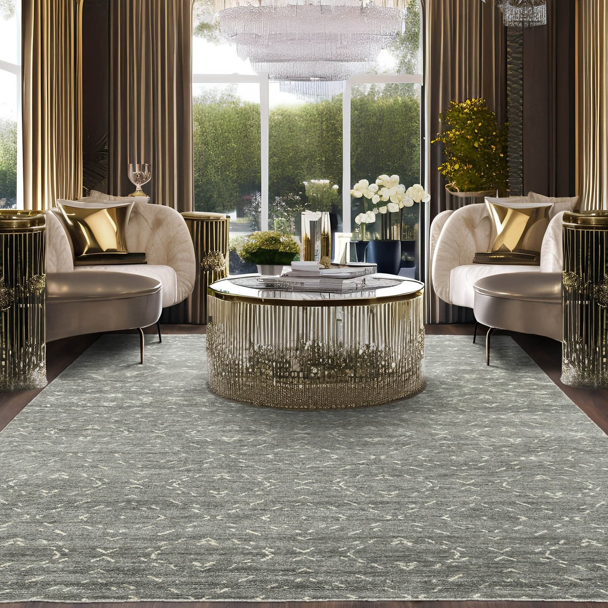 Equatore 9x12 Gray LoomBloom Hand Knotted Transitional All-Over Oushak 100% Wool Oriental Area Rug