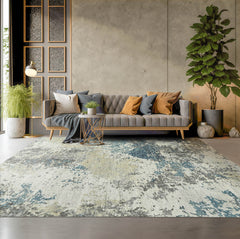 5' 11"x8' 9'' Gray Beige Moss Color Hand Knotted Tibetan 100% Wool Modern Abstract Oriental Rug