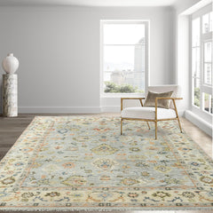 Lesh 9x12 Slate, Beige Hand Knotted Afghan Oushak 100% Wool Traditional Oriental Area Rug