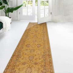 4' 7''x12' 5'' Beige Gold Slate Color Hand Knotted Persian 100% Wool Traditional Oriental Rug