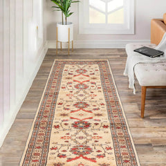 2' 5''x14' 3'' Beige Rust Chocolate Color Hand Knotted Persian 100% Wool Traditional Oriental Rug