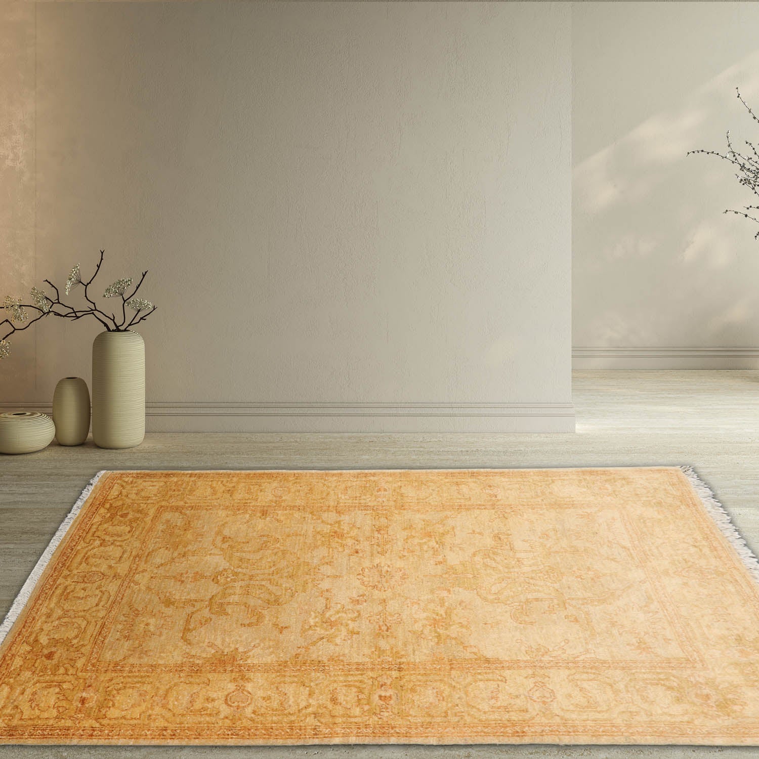 4' x6'  Light Gold Brown Green Color Hand Knotted Persian 100% Wool Traditional Oriental Rug