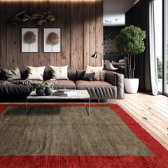 8' 4''x8' 4'' Mossy Gray Rusty Red Beige Color Hand Knotted Gabbeh 100% Wool Traditional Oriental Rug