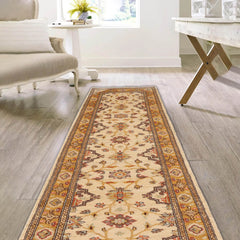 2' 7''x13' 8'' Beige Gold Chocolate Color Hand Knotted Persian 100% Wool Traditional Oriental Rug