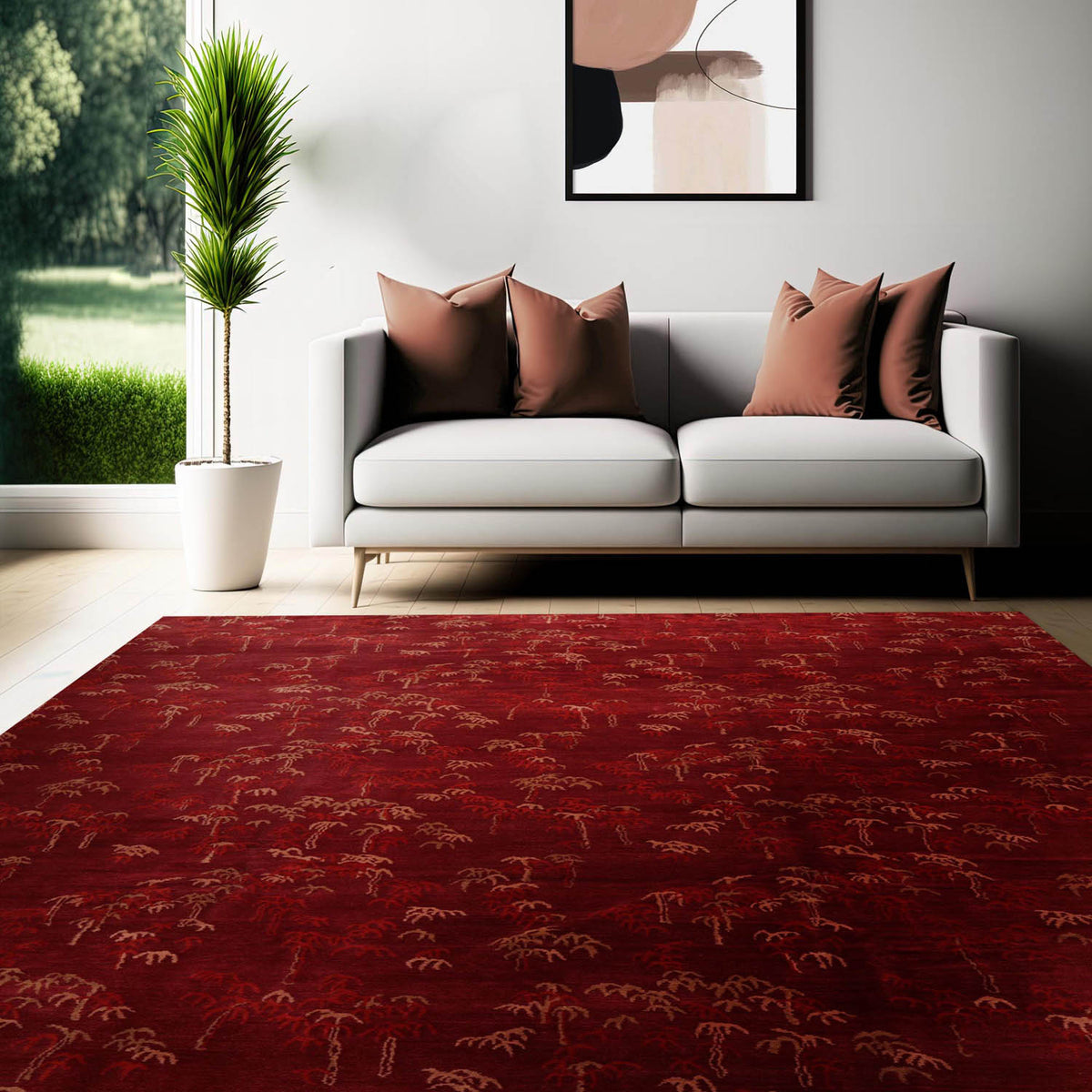 Palace 9x12 Hand Knotted Tibetan 100% Wool Michaelian & Kohlberg Modern & Contemporary  Oriental Area Rug Rusty Red,Tan Color