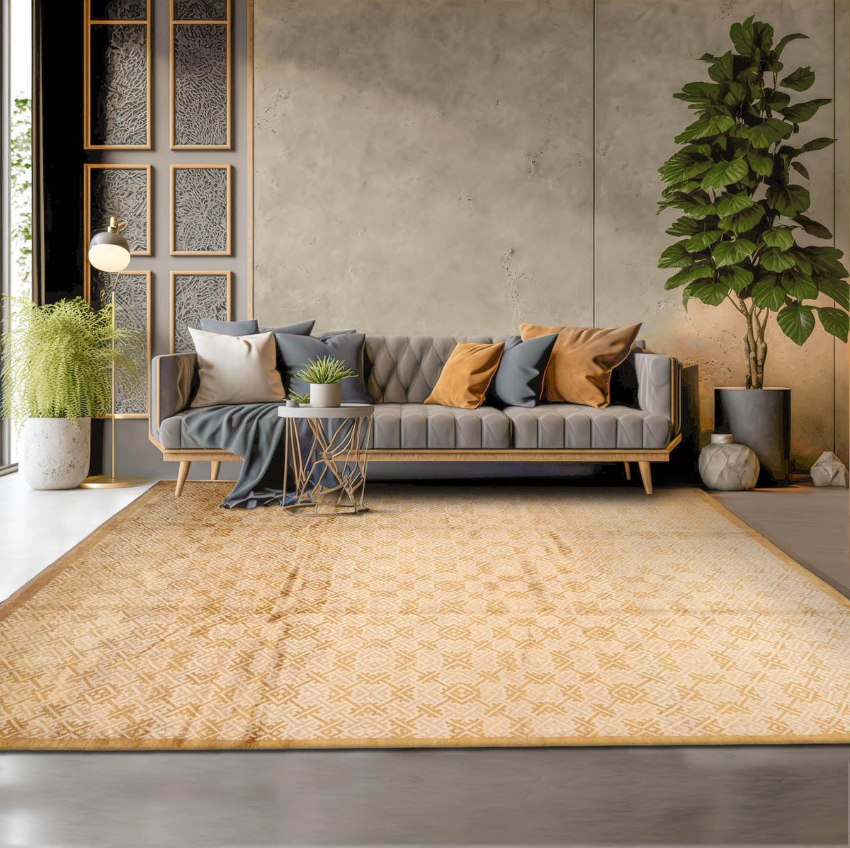 Latrisha 9x12 Hand Knotted Persian 100% Wool  Transitional  Oriental Area Rug Beige,Gold Color