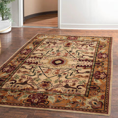 5' 7''x7' 10'' Beige Tan Rust Color Hand Knotted Tibetan 100% Wool Traditional Oriental Rug