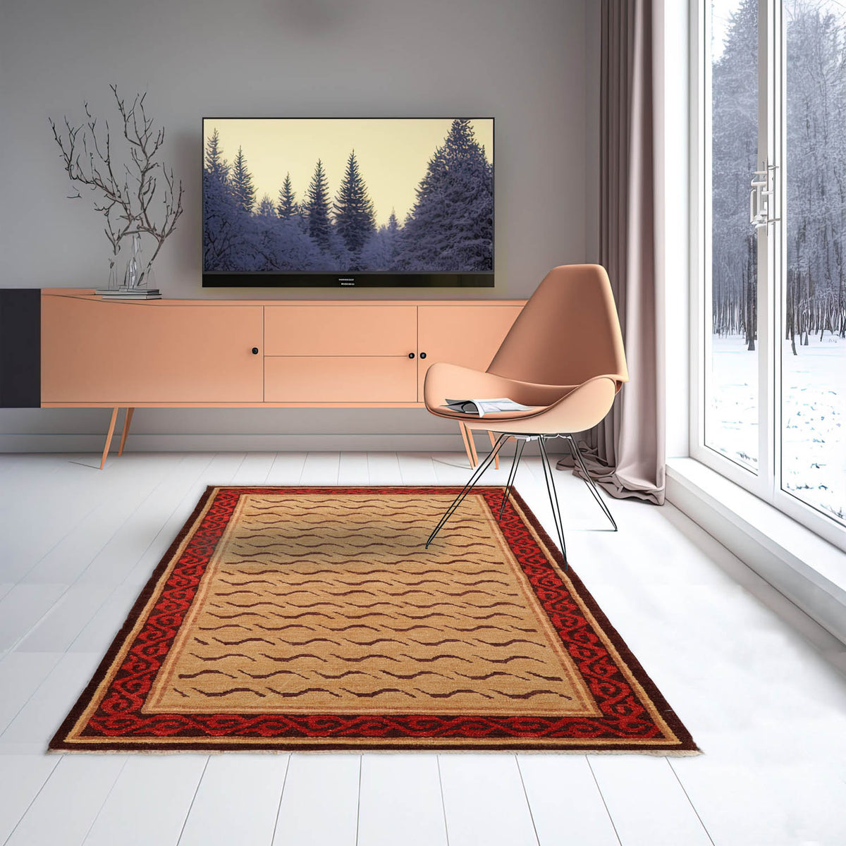 2' 11''x4' 11'' Gold Brown Rust Color Hand Knotted Tibetan 100% Wool Transitional Oriental Rug