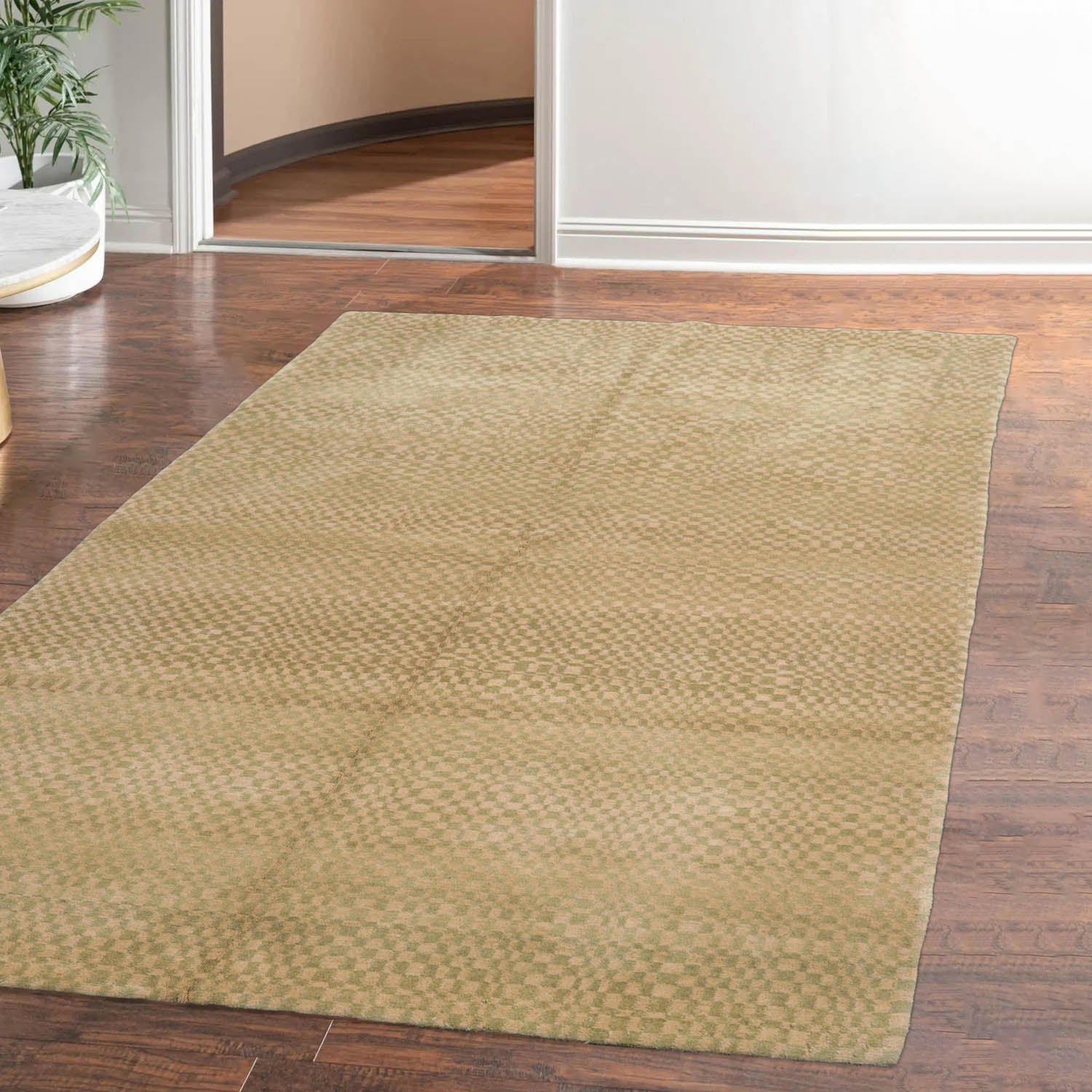 4' 11''x6' 10'' Beige Sage Color Hand Knotted Tibetan 100% Wool Modern & Contemporary Oriental Rug