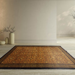 2' 1''x4' 6'' Gold Charcoal Aubergine Color Hand Knotted Tibetan 100% Wool Traditional Oriental Rug