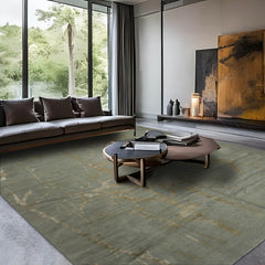 Marguez Square Hand Knotted Tibetan 100% Wool Tibetan Modern & Contemporary Oriental Area Rug Tone On Tone, Celedon Color
