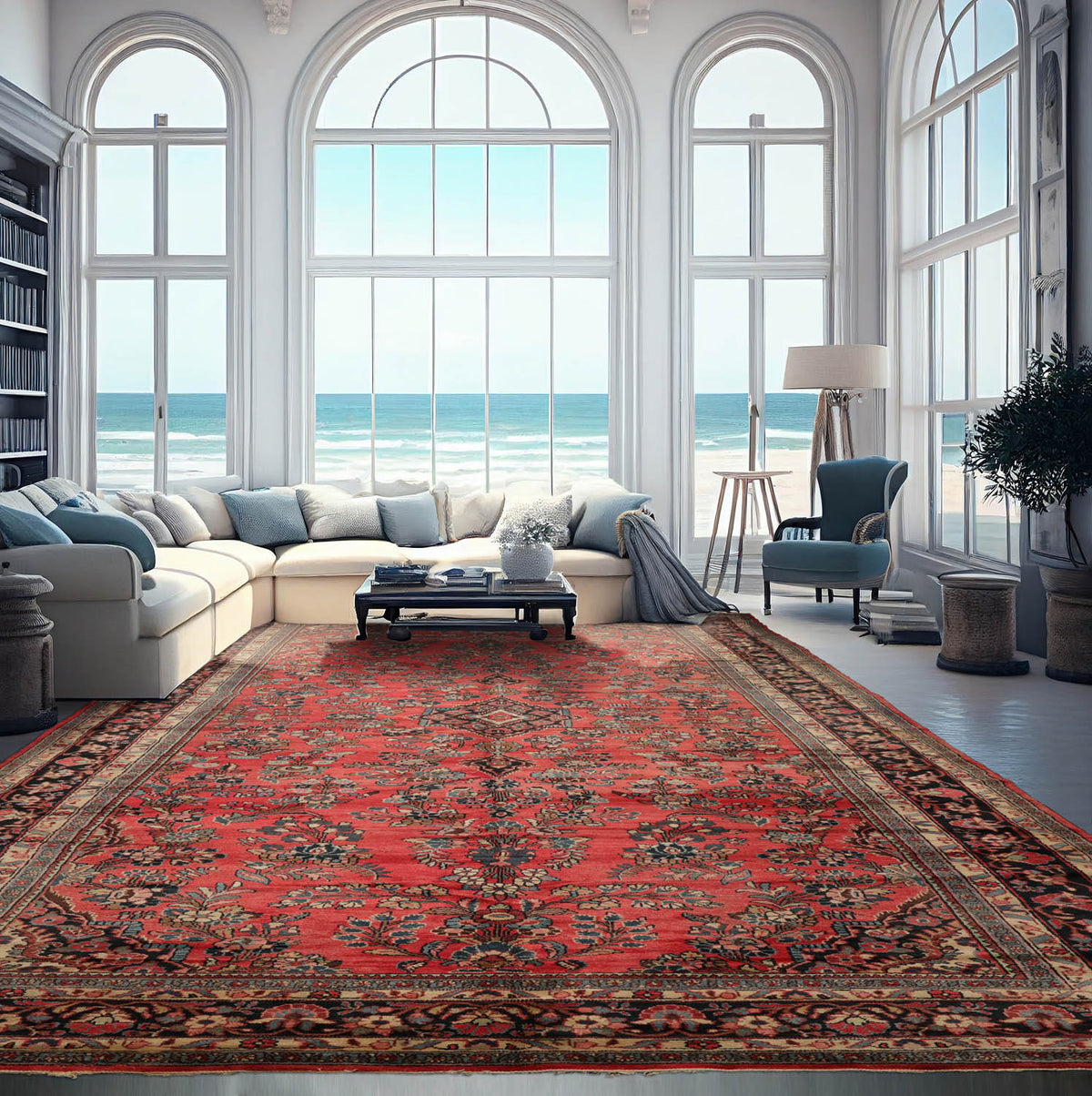 Alexx Palace Hand Knotted 100% Wool Lilihaan Traditional Oriental Area Rug Rose, Charcoal Color