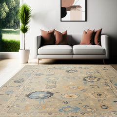 9' 1''x11' 11'' Mint Beige Blue Color Hand Knotted All-Over Wool Traditional Oriental Rug