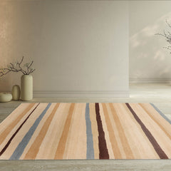 Tillotson 3x5 Hand-Knotted Contemporary  Striped Tibetan Wool Area Rug Beige
