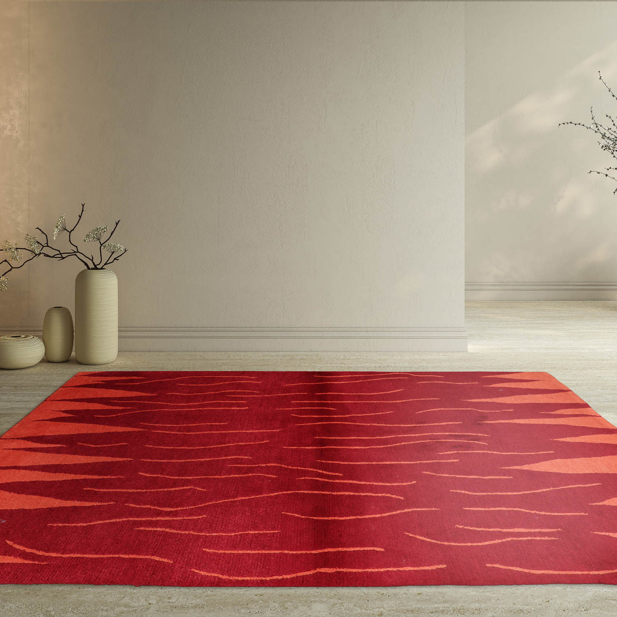 Hardouin 4x6 Red Hand Knotted Tibetan Modern Abstract Wool Oriental Area Rug