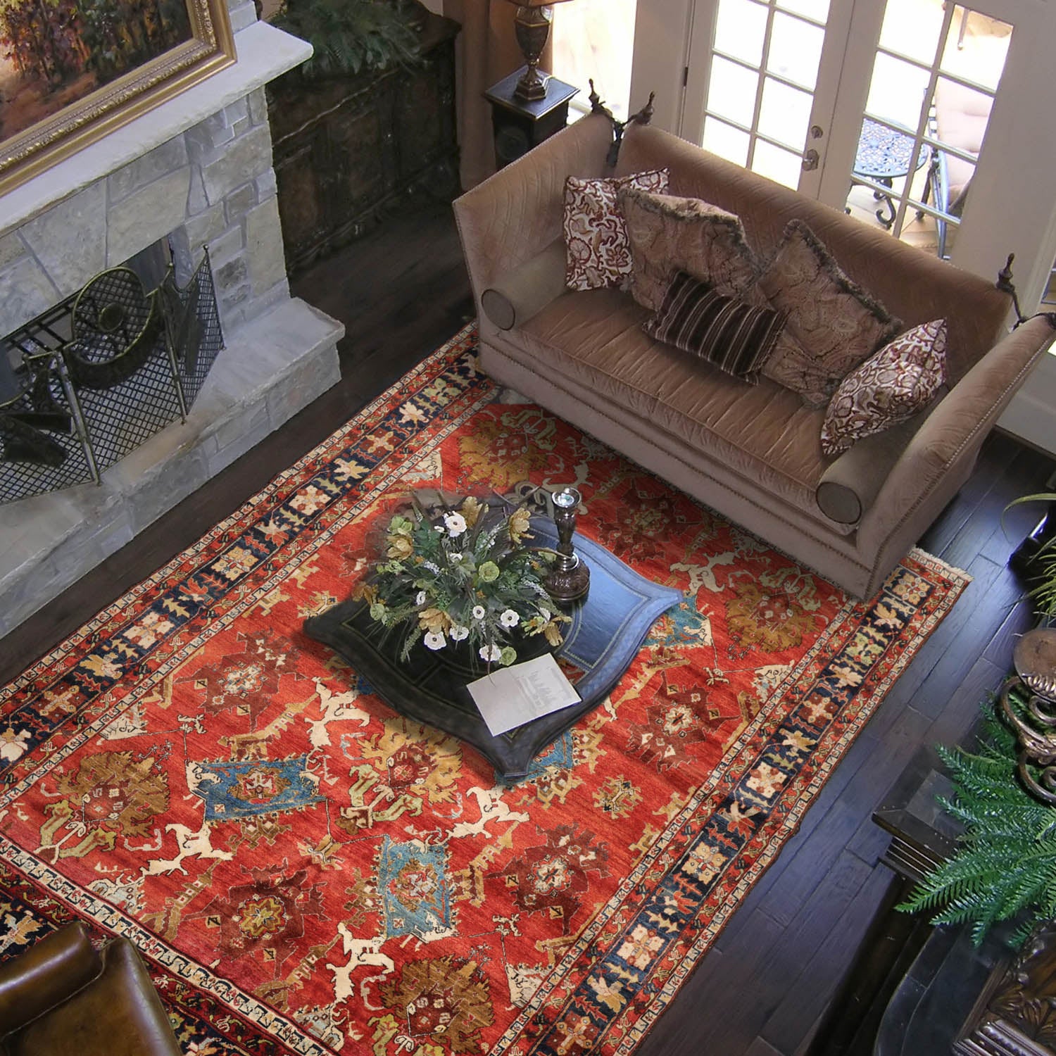 9' 3''x12' 4'' Burnt Orange Navy Ivory Color Hand Knotted All-Over 100% Wool Traditional Oriental Rug