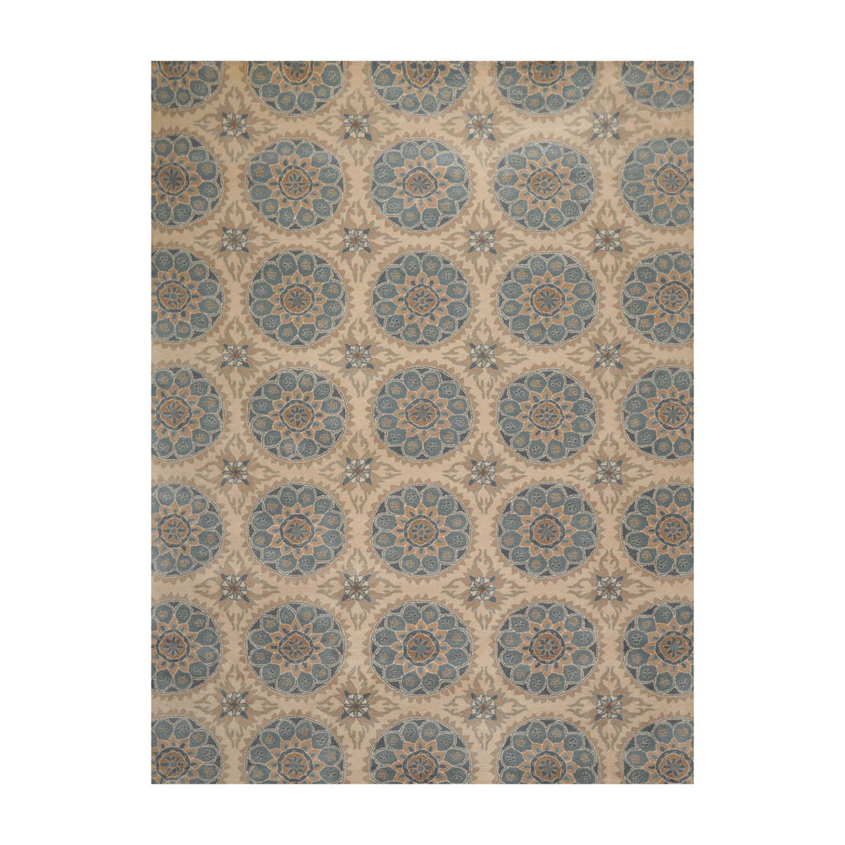 9' x12'  Tan Blue Beige Color Hand Tufted  100% Wool Transitional Oriental Rug