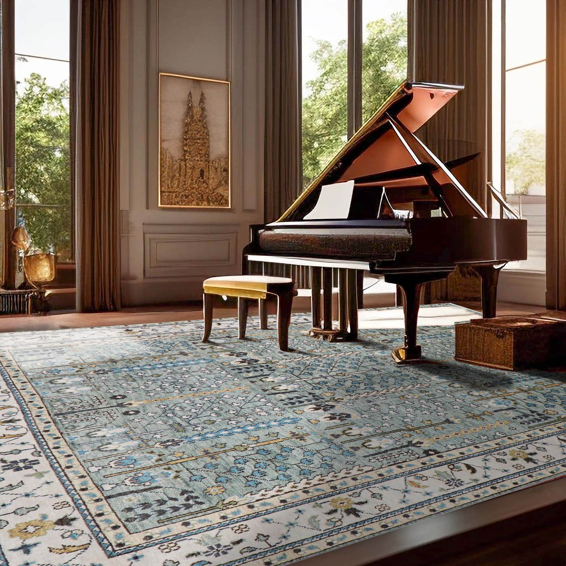 11' 10''x15' 1'' Sea Foam Beige Ivory Color Hand Knotted Turkish Oushak  100% Wool Transitional Oriental Rug