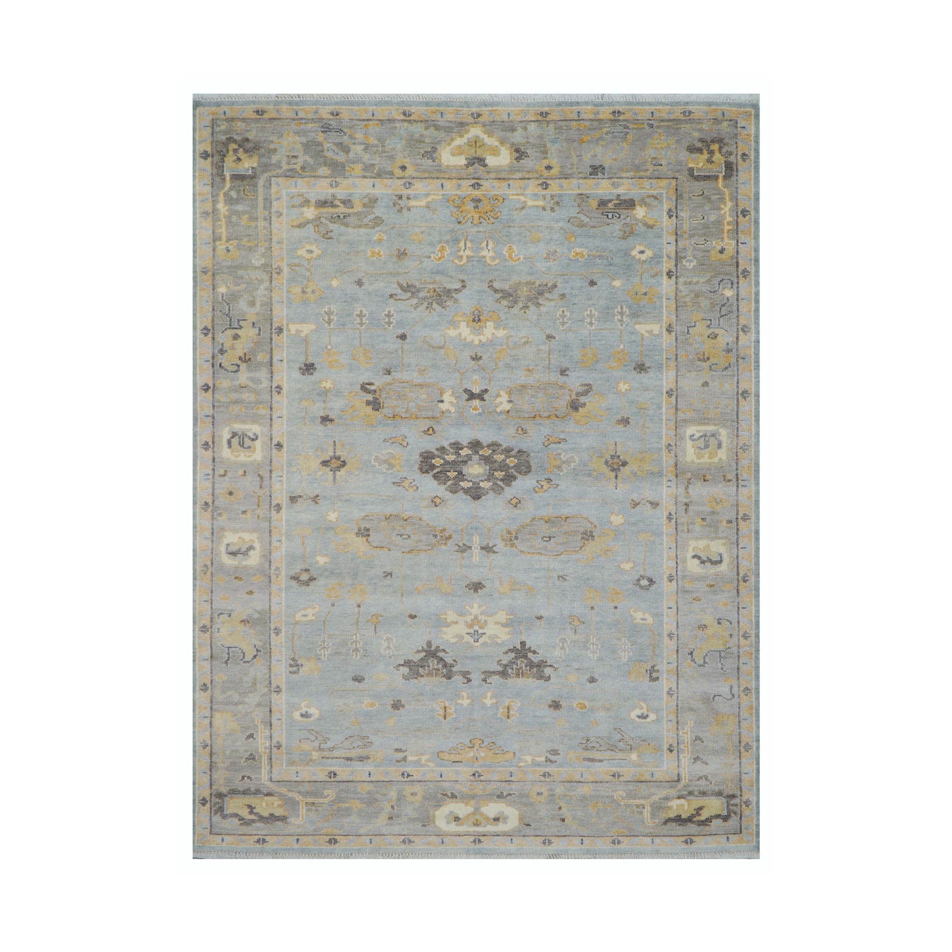 Briyanah 9x12 Hand Knotted LoomBloom Muted Turkish Oushak  100% Wool Transitional Oriental Area Rug Light Blue, Gray Color